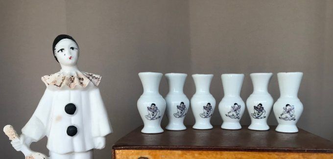 Lot de 6 petits vases, soliflores Pierrot, vintage