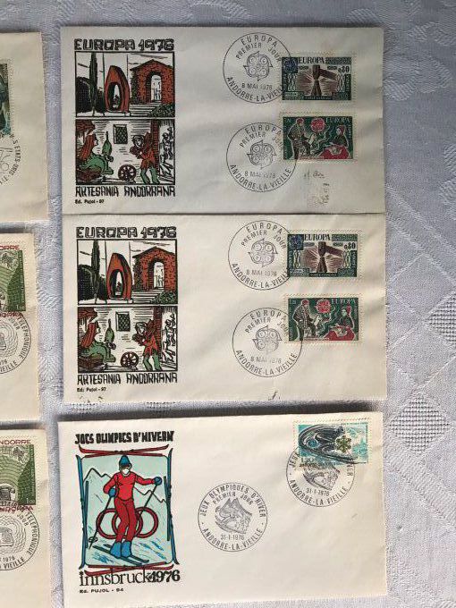 Enveloppes philatéliques timbrées,  premier jour d' Andorre La Vieille