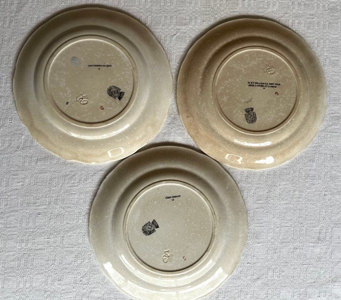 3 Assiettes parlantes Devinettes, Digoin Sarreguemines