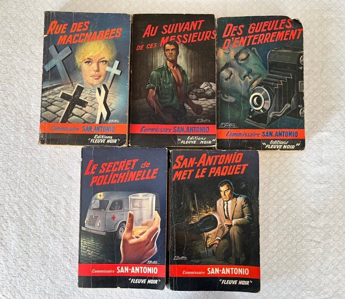 5 Anciens livres, Commissaire San Antonio, Éditions Fleuve noir, Ouvrages des années 50/60