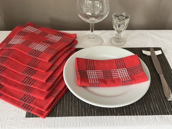 8 serviettes de table en coton, rouges