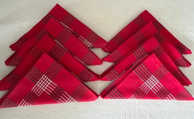 8 serviettes de table en coton, rouges