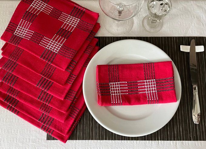 8 serviettes de table en coton, rouges