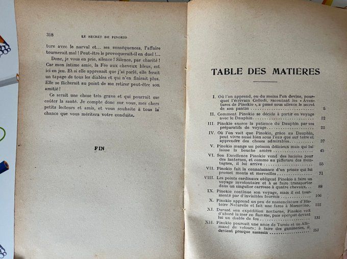 Ancien livre, Le secret de pinokio, Littérature italienne, Elfes et lutins, Éditions A. Michel, 1946