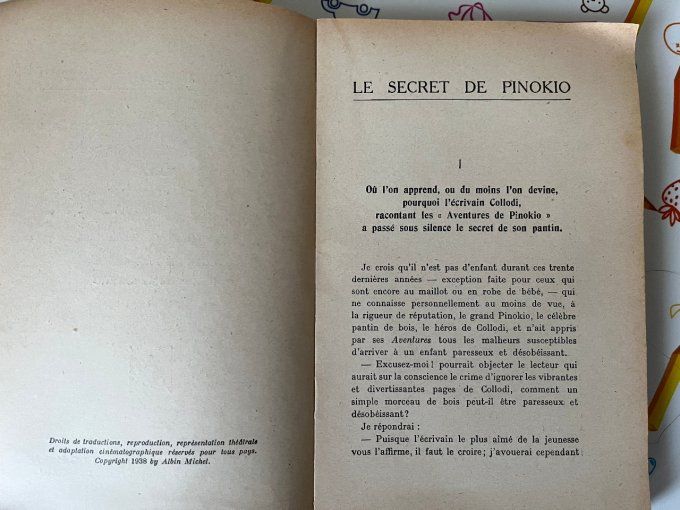 Ancien livre, Le secret de pinokio, Littérature italienne, Elfes et lutins, Éditions A. Michel, 1946