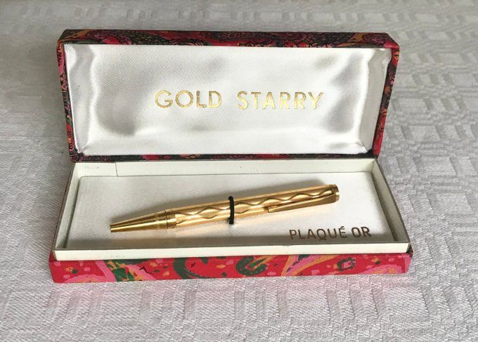 Ancien petit stylo bille, plaqué or,  Gold Starry
