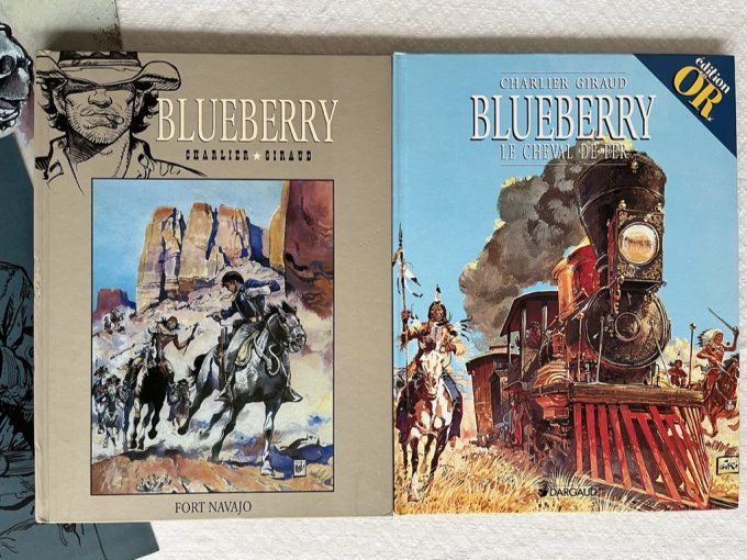 2 BD Blueberry,  Fort Navajo avec poster et Le Cheval de fer, Édition en or