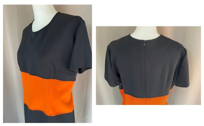 Ensemble tailleur orange et noir, veste et robe Anne D'Aleth