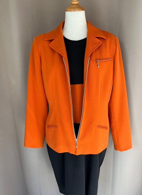 Ensemble tailleur orange et noir, veste et robe Anne D'Aleth