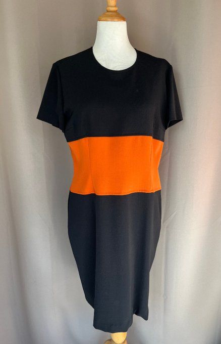 Ensemble tailleur orange et noir, veste et robe Anne D'Aleth