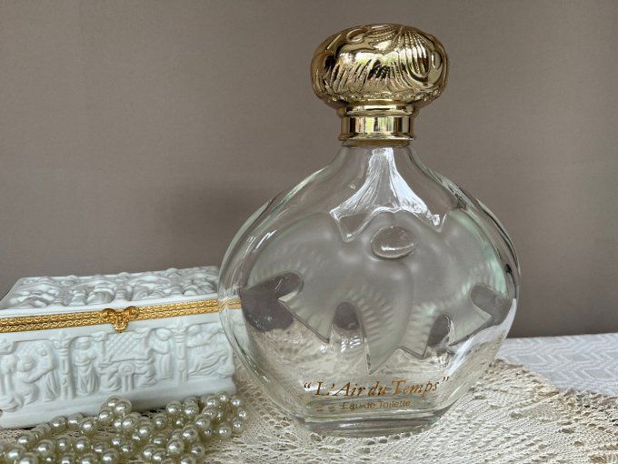 Grand flacon de parfum vide, L'air du temps, 2 colombes Lalique, Nina Ricci, 420ml, vintage