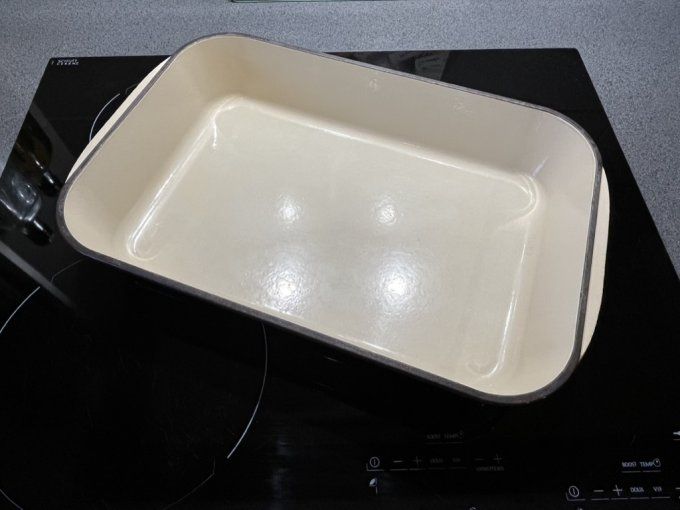 Grand plat à four Le creuset, fonte émaillée et poignées inox