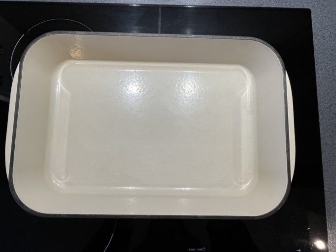 Grand plat à four Le creuset, fonte émaillée et poignées inox