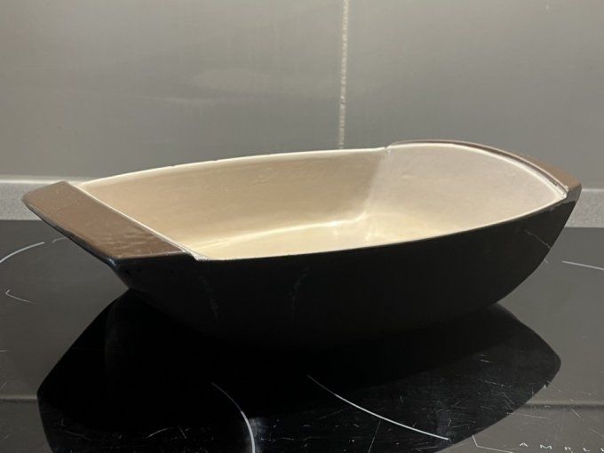 Grand plat à four, rectangulaire, Le creuset, design Raymond Loewy en fonte émaillée marron