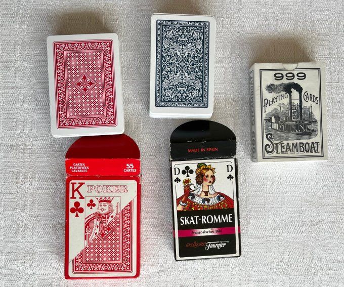 3 jeux de cartes à jouer, neufs, Cartes Fournier, Skat. Romme et Steamboat 