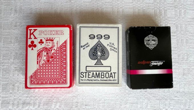 3 jeux de cartes à jouer, neufs, Cartes Fournier, Skat. Romme et Steamboat 