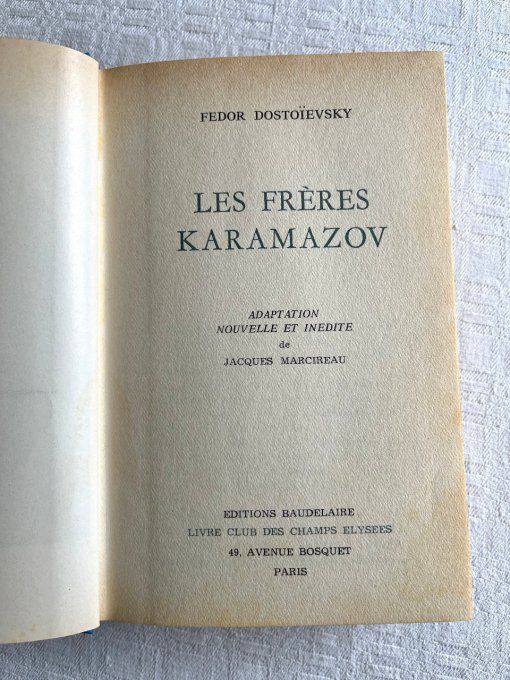 Livre Les frères Karamazov, Dostoïevski , Édition Baudelaire, 1965