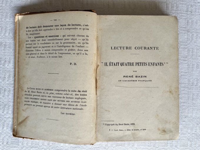 Livre scolaire ancien, Lectures Françaises, par René Bazin, cours élémentaire et moyen