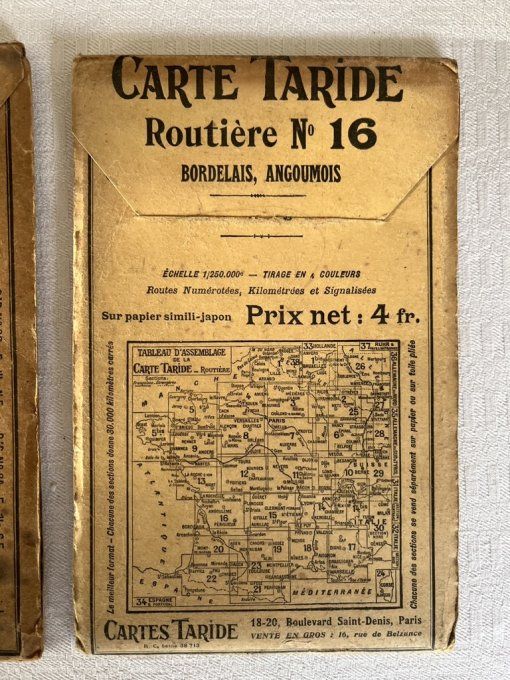 Lot de 3 cartes routières Taride anciennes, N° 4 et 16 + France pour le tourisme