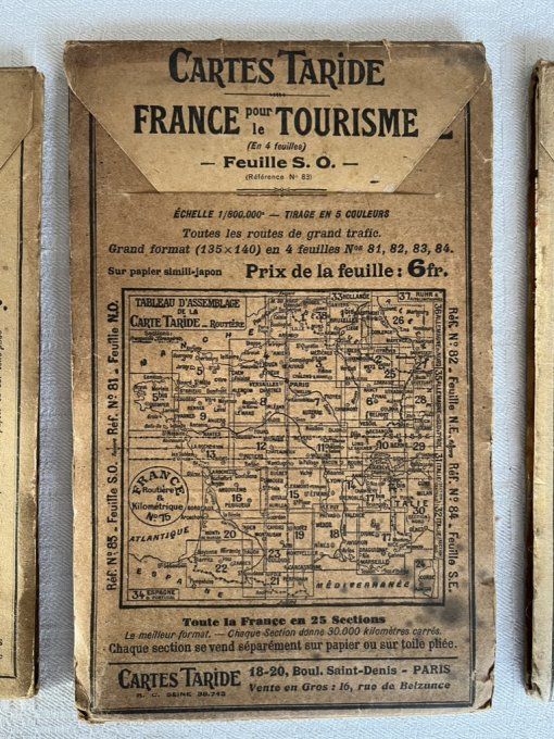 Lot de 3 cartes routières Taride anciennes, N° 4 et 16 + France pour le tourisme