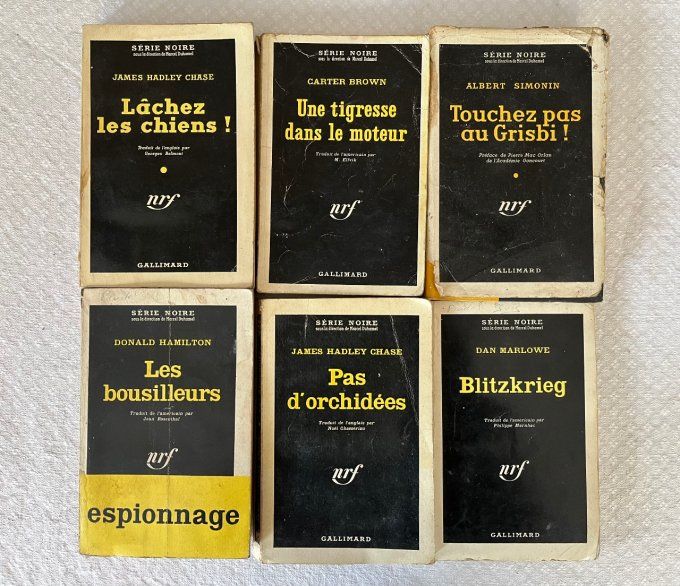 Lot de 6 livres anciens, Série noire, polars, policiers ... Dont "Touchez pas au Grisbi !"