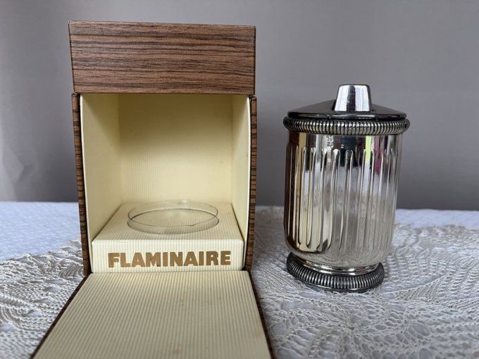 Objet rare ! Flaminaire, Briquet de table en métal argenté, poinçons orfèvrerie Ercuis, années 60/70