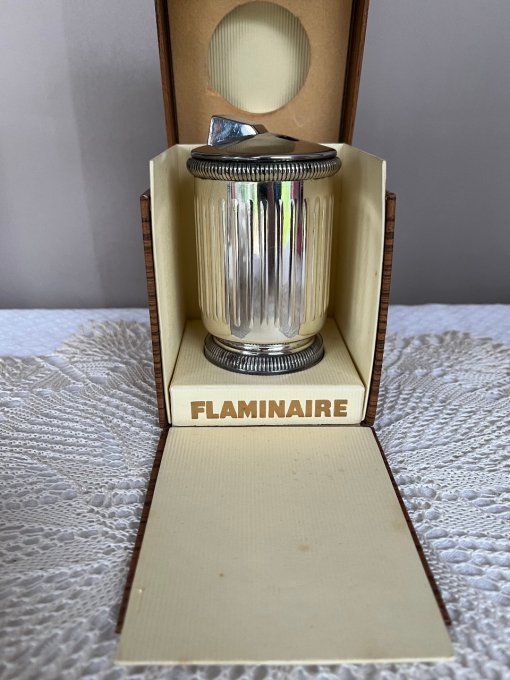 Objet rare ! Flaminaire, Briquet de table en métal argenté, poinçons orfèvrerie Ercuis, années 60/70