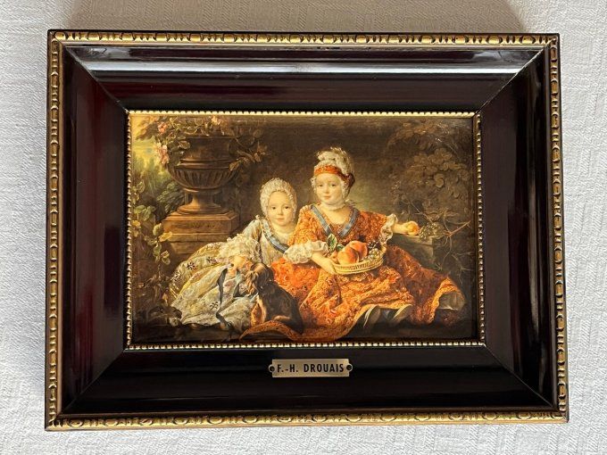 Petit tableau, reproduction de F. H. Drouais, plaque émaillée bombée