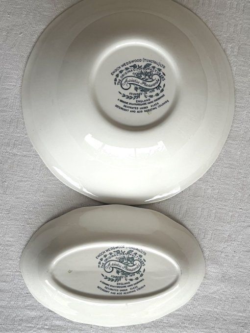 Plat rond et ravier en procelaine anglaise Enoch Wedgwood modèle Asiatic Pheasants