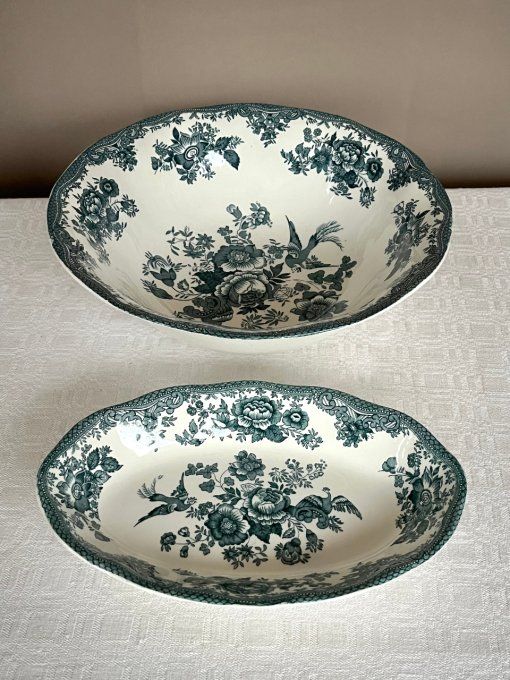 Plat rond et ravier en procelaine anglaise Enoch Wedgwood modèle Asiatic Pheasants