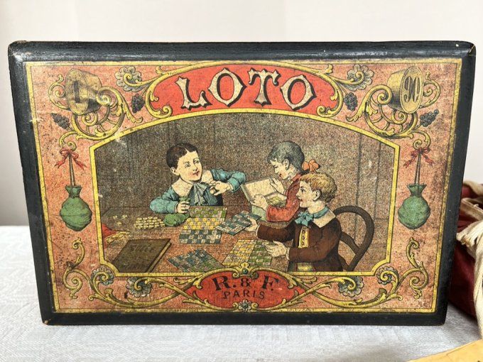 Rare ! Ancien jeu de loto R & F, Paris avec sa belle boite en bois, du Bazar du chateau d'eau, Paris