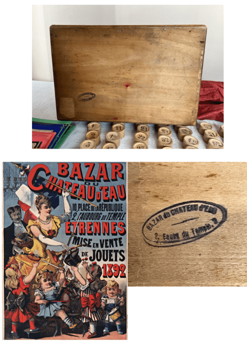 Rare ! Ancien jeu de loto R & F, Paris avec sa belle boite en bois, du Bazar du chateau d'eau, Paris