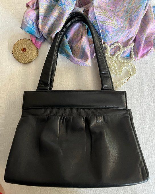 Sac à main des années 70, en cuir noir