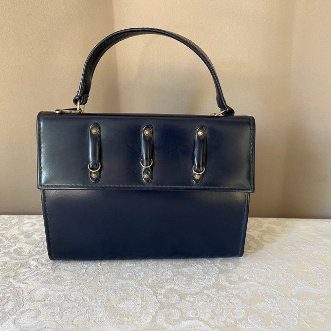 Sac à main vintage des années 60 bleu marine