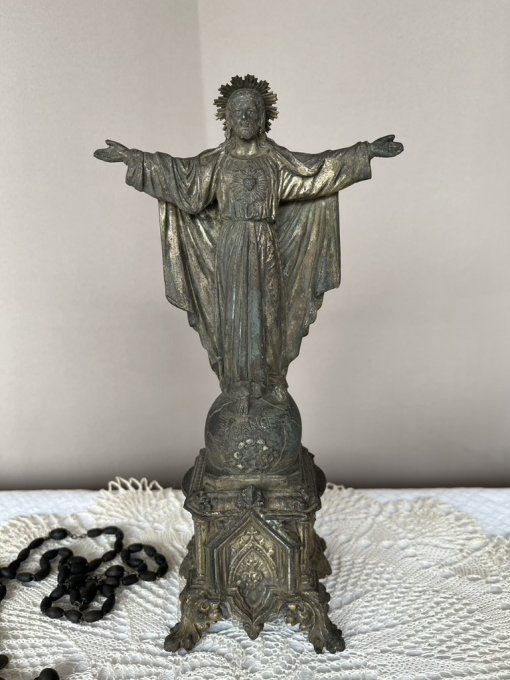 Statuette Religieuse, Christ sur piédestal, Sacré-Coeur, Objet de Dévotion, religion