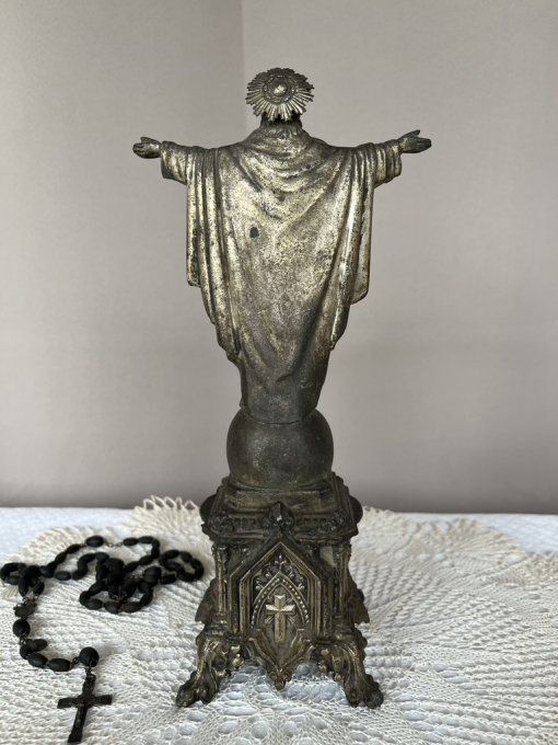 Statuette Religieuse, Christ sur piédestal, Sacré-Coeur, Objet de Dévotion, religion