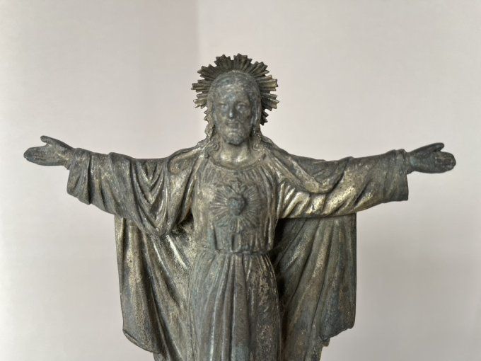 Statuette Religieuse, Christ sur piédestal, Sacré-Coeur, Objet de Dévotion, religion