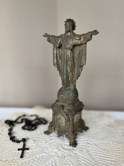 Statuette Religieuse, Christ sur piédestal, Sacré-Coeur, Objet de Dévotion, religion