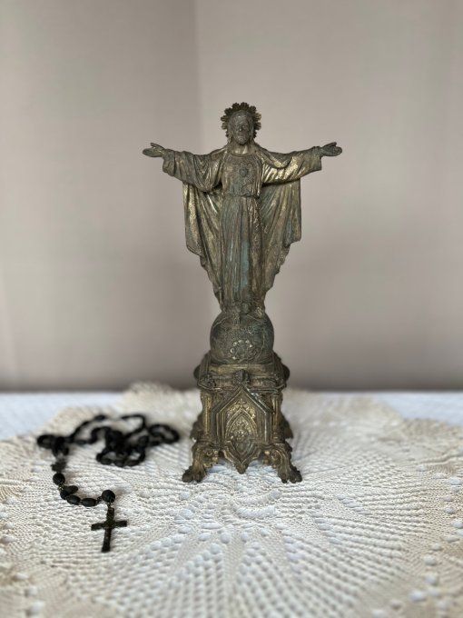 Statuette Religieuse, Christ sur piédestal, Sacré-Coeur, Objet de Dévotion, religion