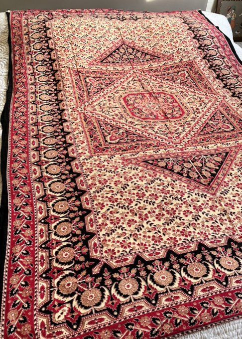 Tissu indien Kalamkari, coupon pour sari, nappe, couvre-lit, tenture murale ou coussin