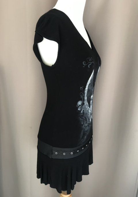 Tunique ou mini robe à taille cloutée, Ange, marque SPIRAL, Noire, Taille M