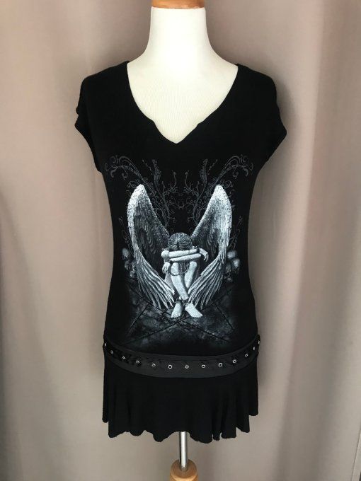 Tunique ou mini robe à taille cloutée, Ange, marque SPIRAL, Noire, Taille M