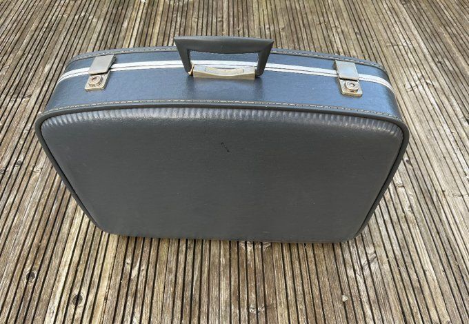 Valise bleue / grise d'hôtesse de l'air, grand modèle, vintage, années 60-70