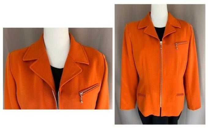 Ensemble tailleur orange et noir, veste et robe Anne D'Aleth